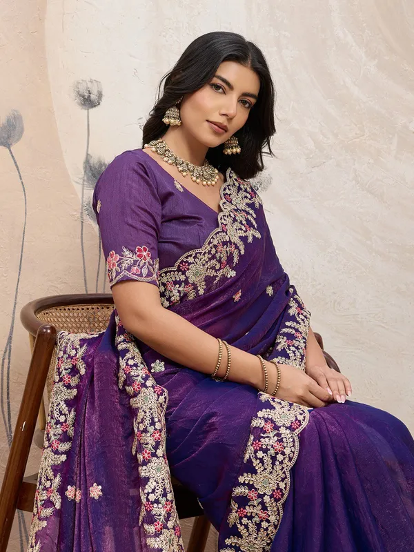 Purple_Party_Wear_Soft_Space_Silk_Saree_For_Women