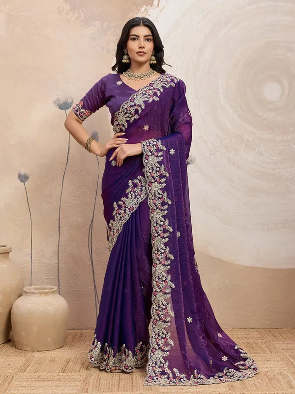Purple_Party_Wear_Soft_Space_Silk_Saree_For_Women