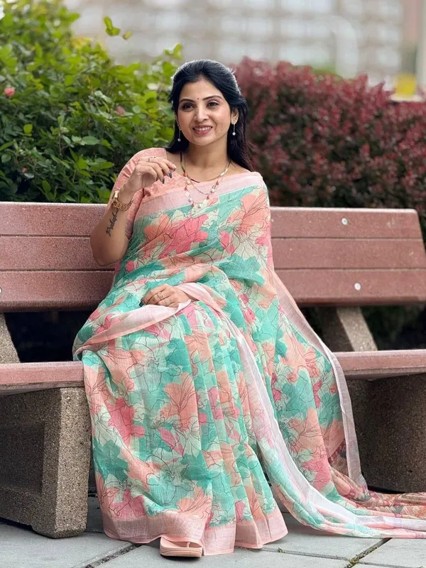 Elegant_Floral_Printed_Linen_Cotton_Saree