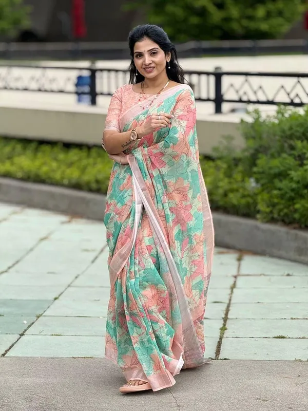 Elegant_Floral_Printed_Linen_Cotton_Saree