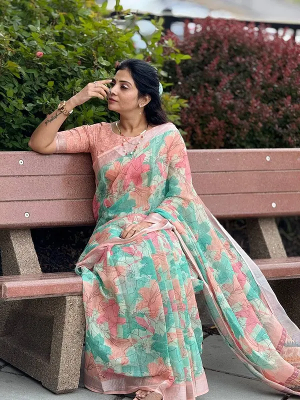 Elegant_Floral_Printed_Linen_Cotton_Saree