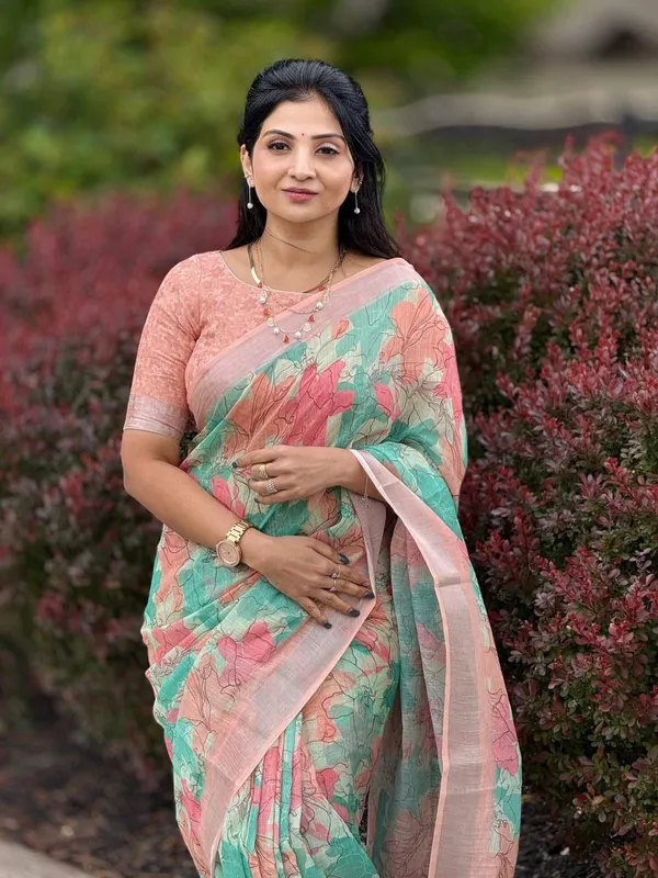 Elegant_Floral_Printed_Linen_Cotton_Saree