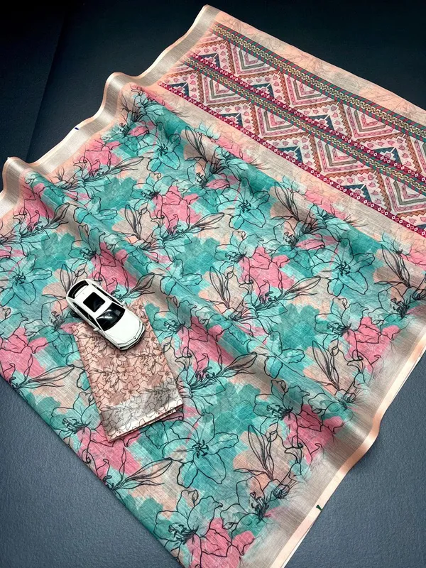 Elegant_Floral_Printed_Linen_Cotton_Saree