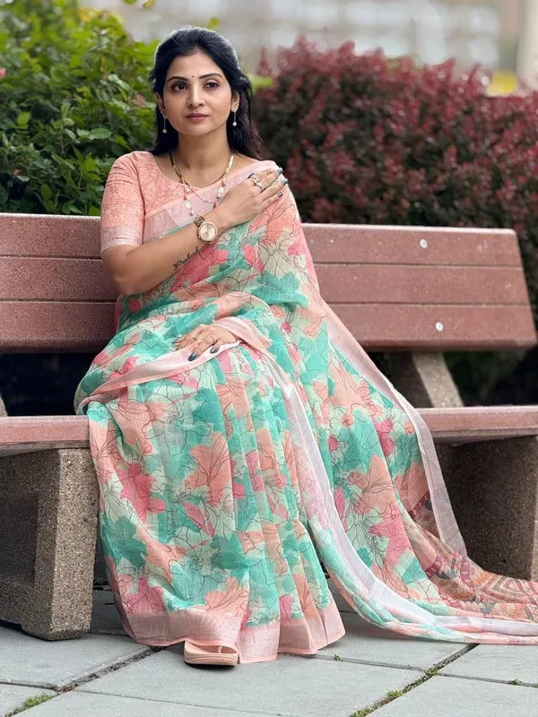 Elegant_Floral_Printed_Linen_Cotton_Saree