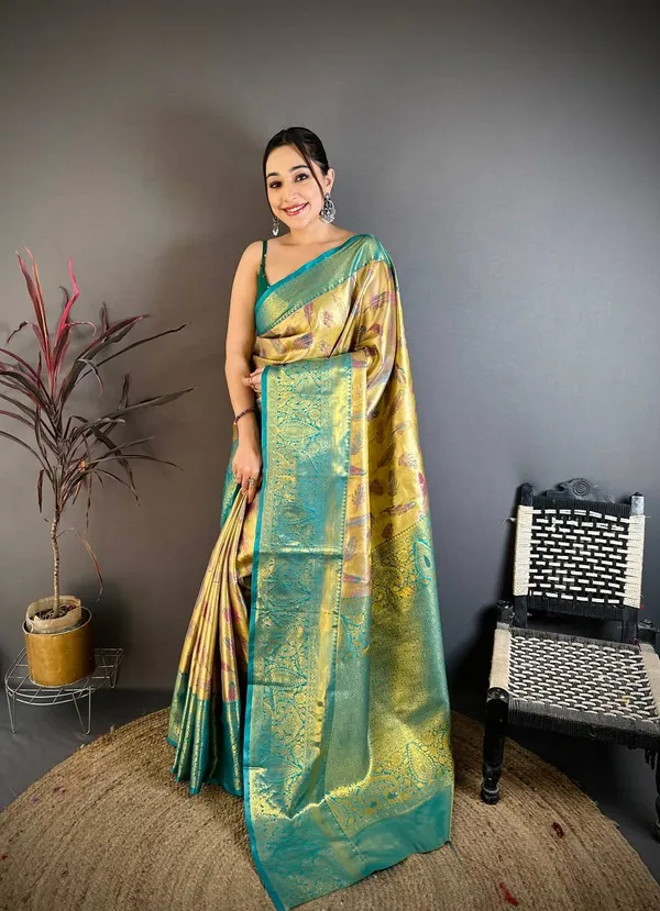 Elegant_Gold_Teal_Kanjivaram_Silk_Saree