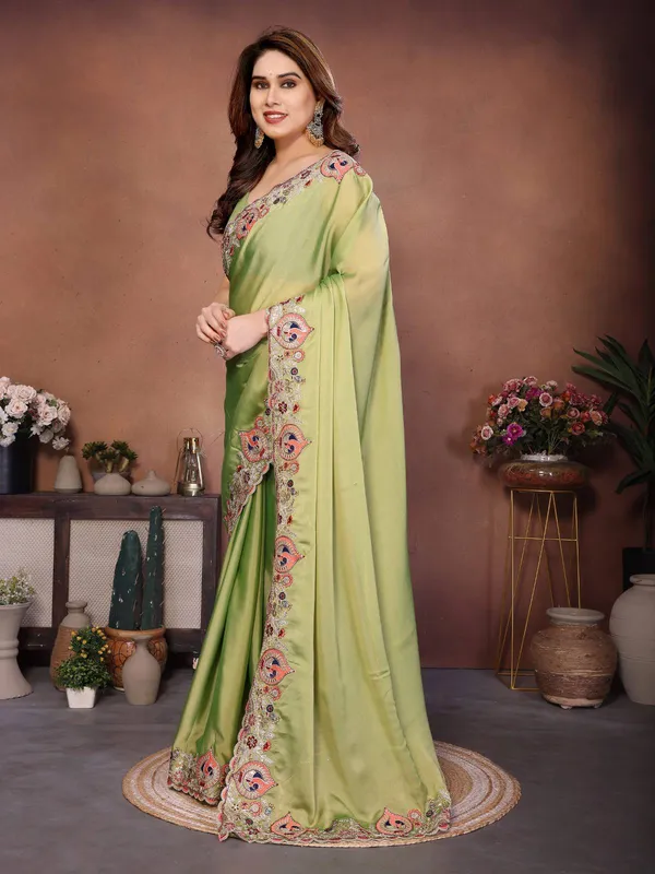 Elegant_Olive_Pistachio_Green_Party_Wear_Soft_Rangoli_Silk_Saree