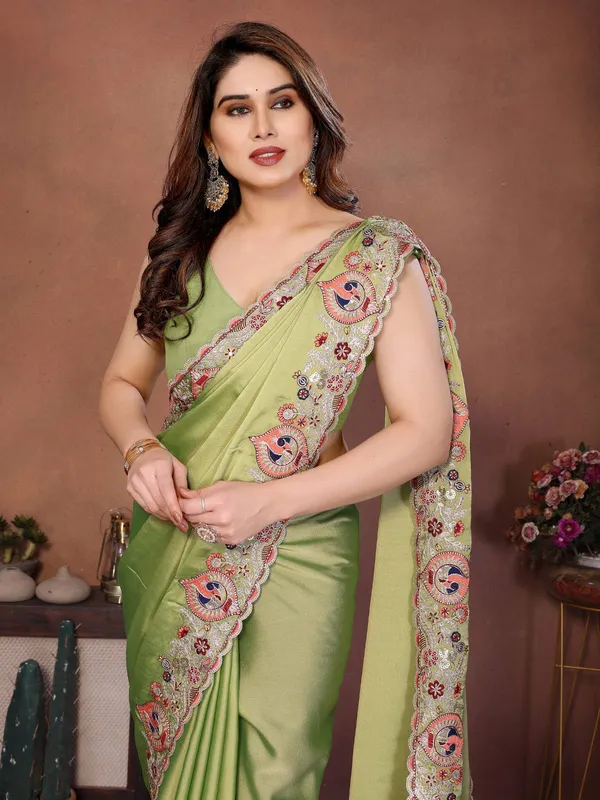 Elegant_Olive_Pistachio_Green_Party_Wear_Soft_Rangoli_Silk_Saree