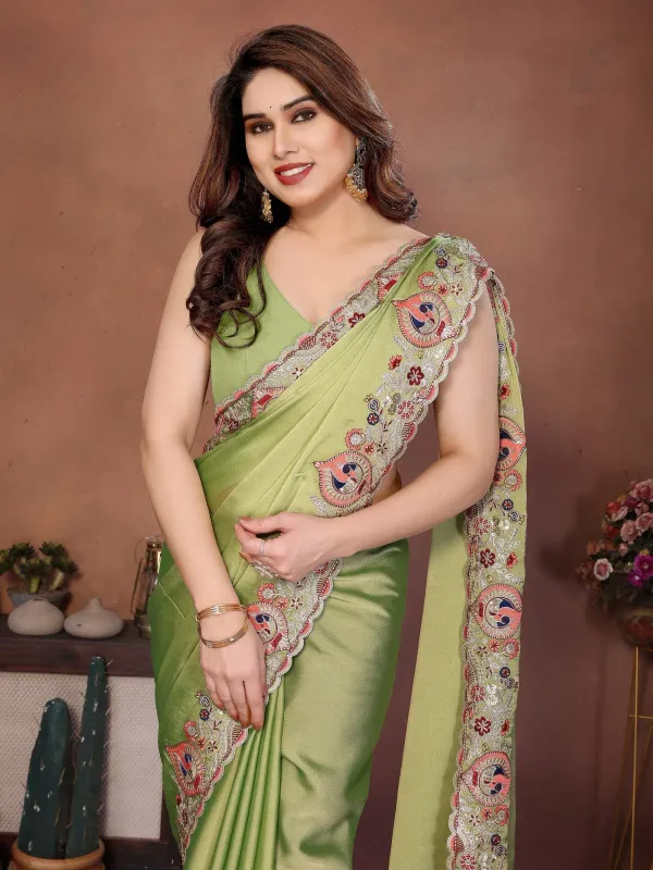 Elegant_Olive_Pistachio_Green_Party_Wear_Soft_Rangoli_Silk_Saree