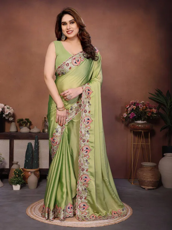 Elegant_Olive_Pistachio_Green_Party_Wear_Soft_Rangoli_Silk_Saree