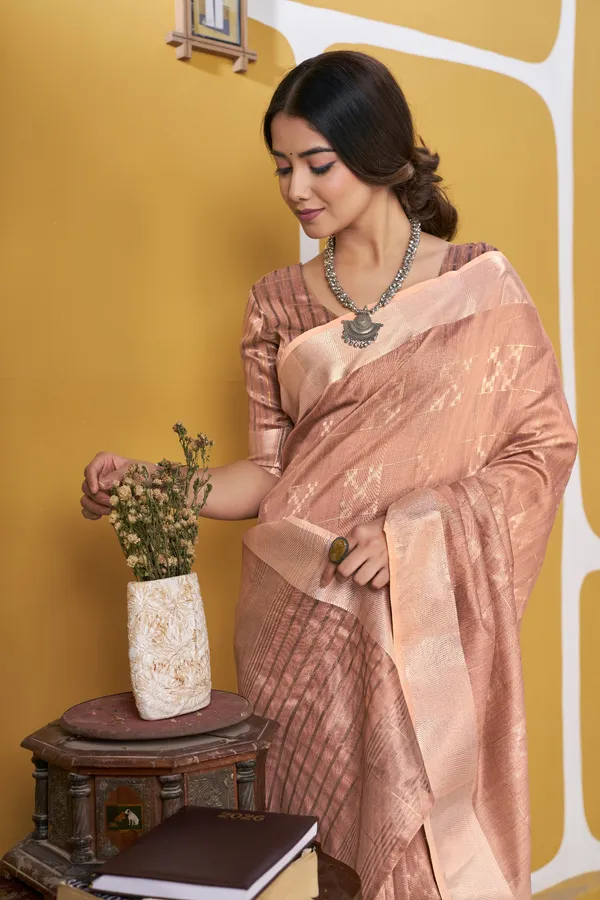Elegant_Peach_Zari_Weaving_Linen_Cotton_Silk_Saree_–_Premium_Festive_Wear