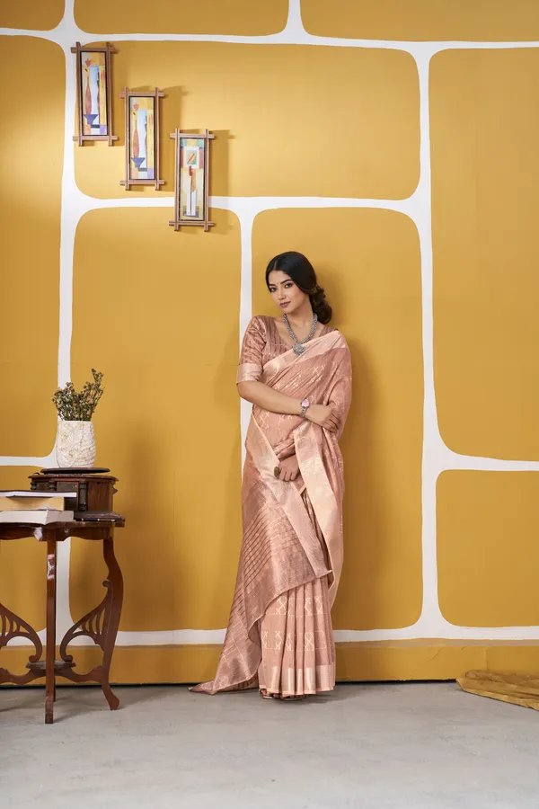 Elegant_Peach_Zari_Weaving_Linen_Cotton_Silk_Saree_–_Premium_Festive_Wear