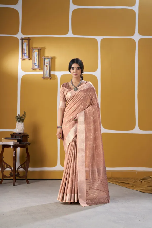 Elegant_Peach_Zari_Weaving_Linen_Cotton_Silk_Saree_–_Premium_Festive_Wear