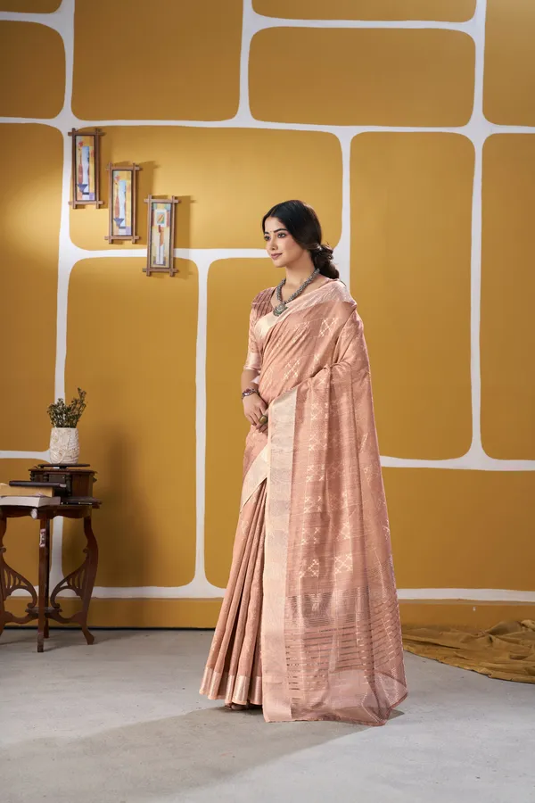 Elegant_Peach_Zari_Weaving_Linen_Cotton_Silk_Saree_–_Premium_Festive_Wear