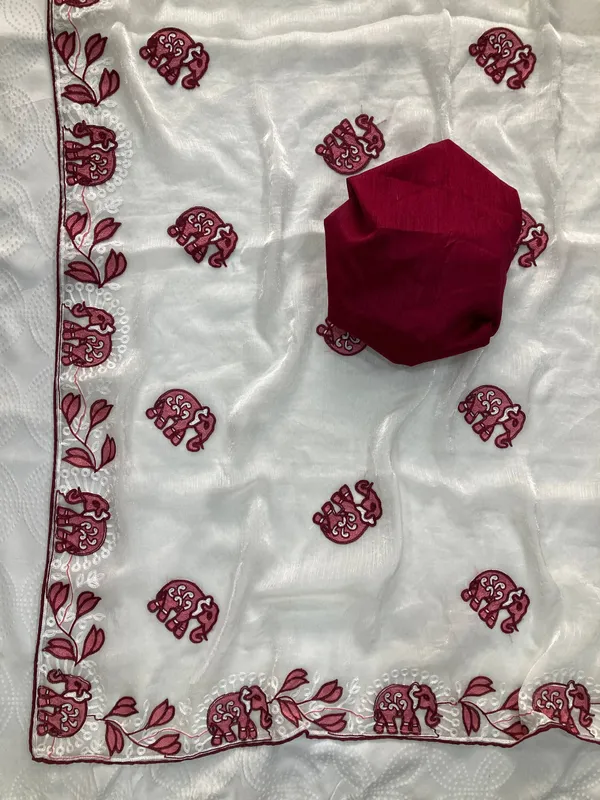 Elegant_Pearl_White_Party_Wear_Fendy_Chiffon_Saree_with_Wine_Embroidery