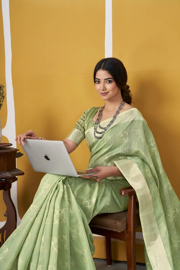Elegant_Pista_Green_Zari_Weaving_Linen_Cotton_Silk_Saree_–_Festive_&_Ethnic_Wear