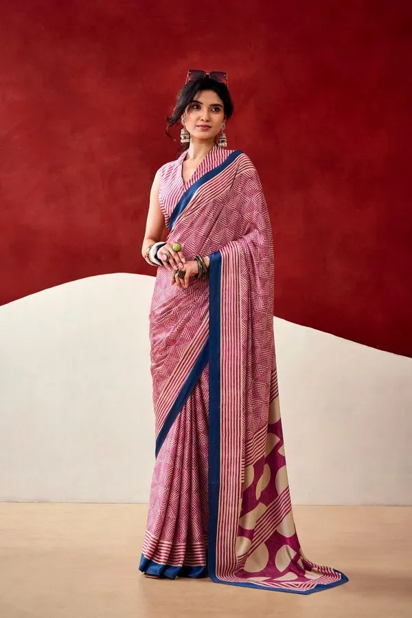 Elegant_Rose_Pink_Japan_Satin_Saree_with_Digital_Print_&_Contrast_Blue_Border