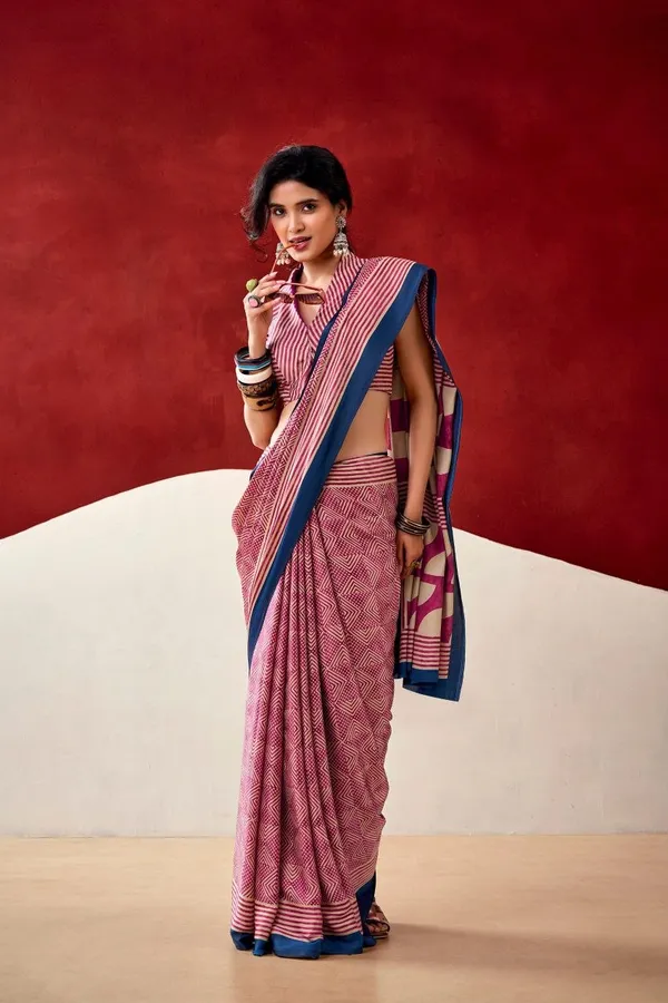 Elegant_Rose_Pink_Japan_Satin_Saree_with_Digital_Print_&_Contrast_Blue_Border