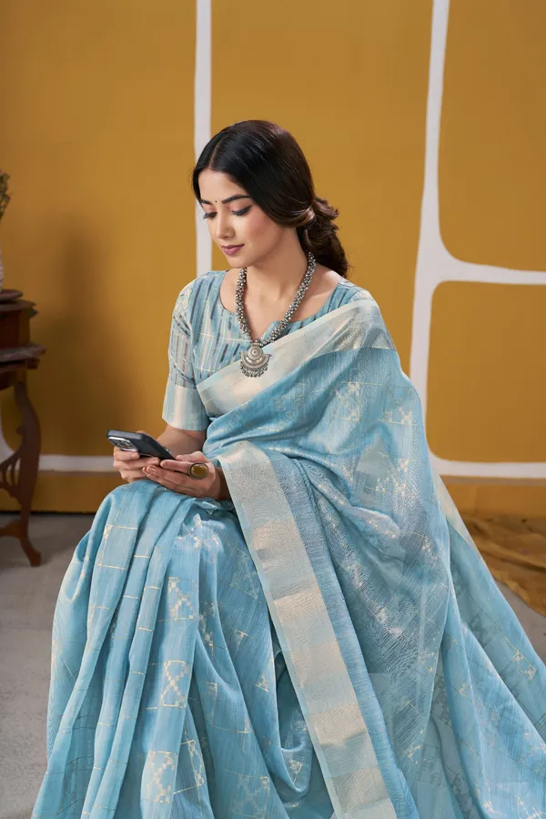 Elegant_Sky_Blue_Zari_Weaving_Linen_Cotton_Silk_Saree_–_Festive_&_Party_Wear