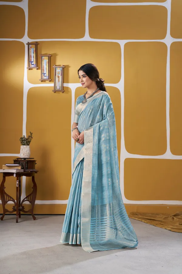 Elegant_Sky_Blue_Zari_Weaving_Linen_Cotton_Silk_Saree_–_Festive_&_Party_Wear