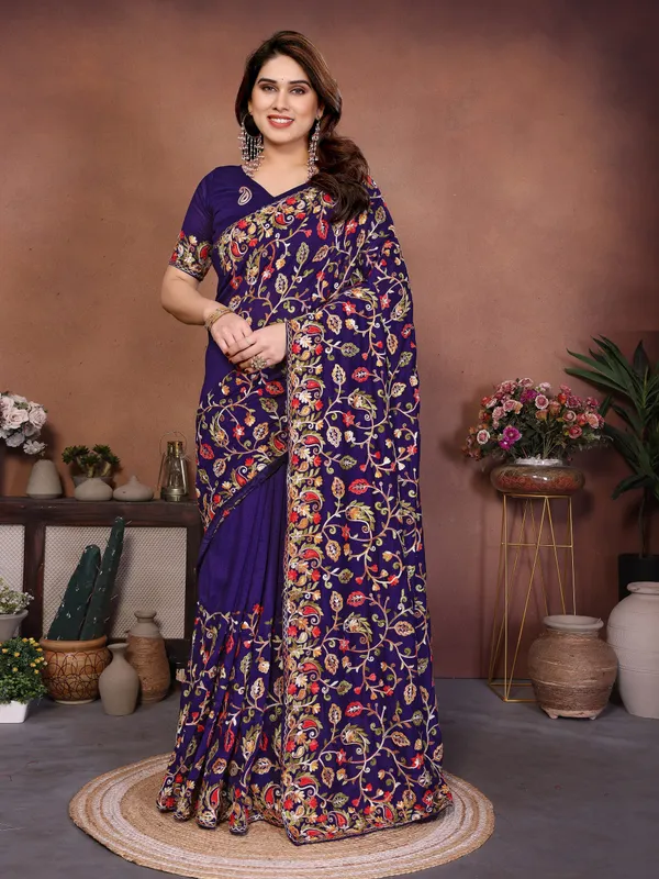 Embroidered_Work_Vichitra_Silk_Classic_Saree_In_Purple_Colour