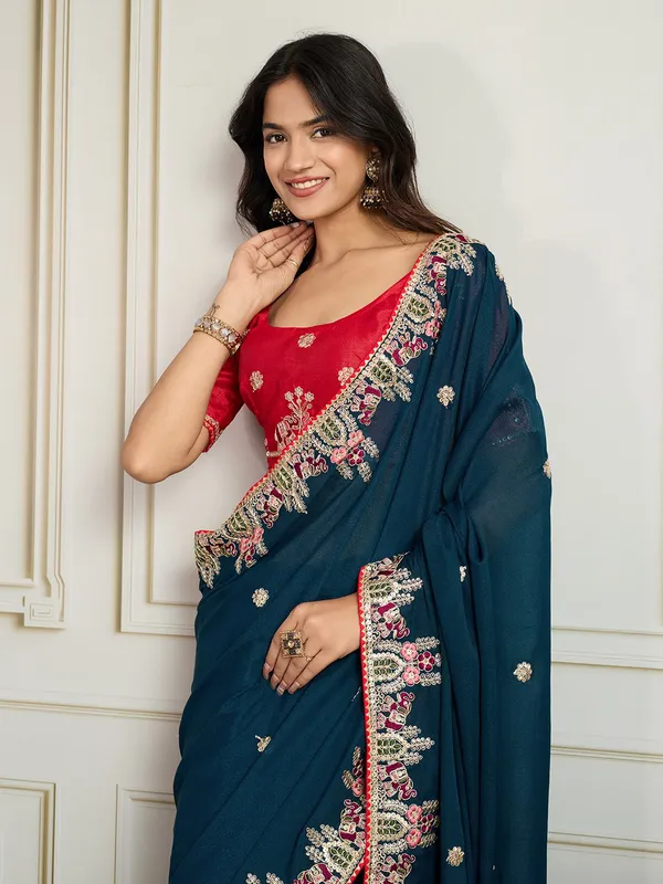 Navy_Blue_Party_Wear_Star_Georgette_Saree_For_Women