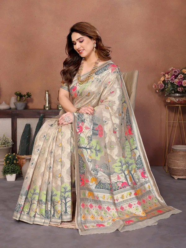 Ivory_Beige_&_Soft_Gold_Wedding_Wear_Pashmina_Silk_Saree_–_New_Pashmina_Weaving_Collection