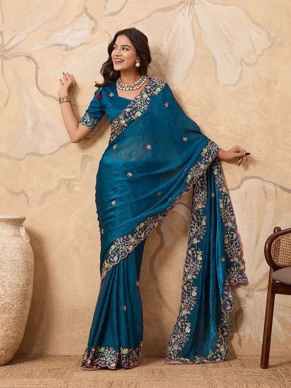 Navy_Blue_Party_Wear_Soft_Fendy_Chiffon_Saree_For_Women