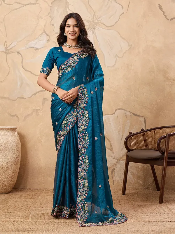 Navy_Blue_Party_Wear_Soft_Fendy_Chiffon_Saree_For_Women