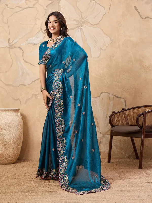 Navy_Blue_Party_Wear_Soft_Fendy_Chiffon_Saree_For_Women