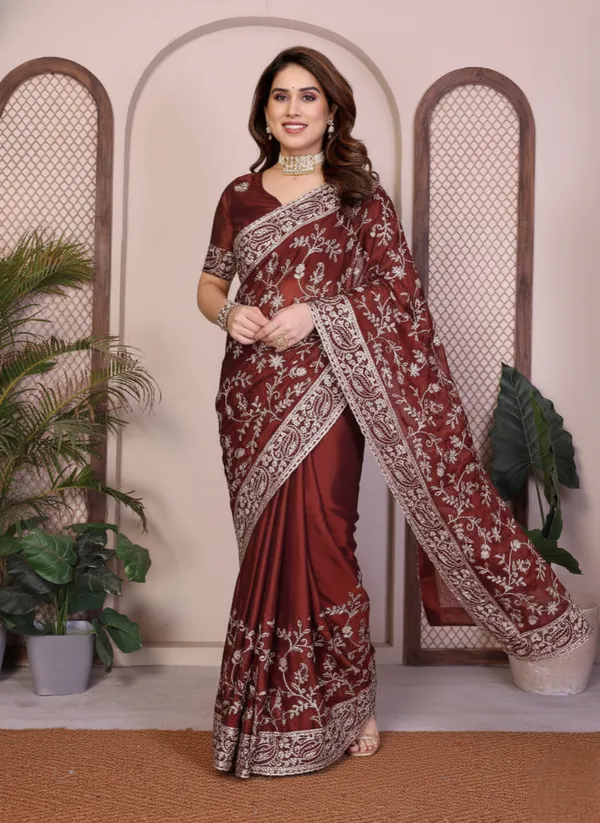 Wine_Maroon_Party_Wear_Rangoli_Silk_Saree_with_Embroidery_Cutwork_Aarco_Border