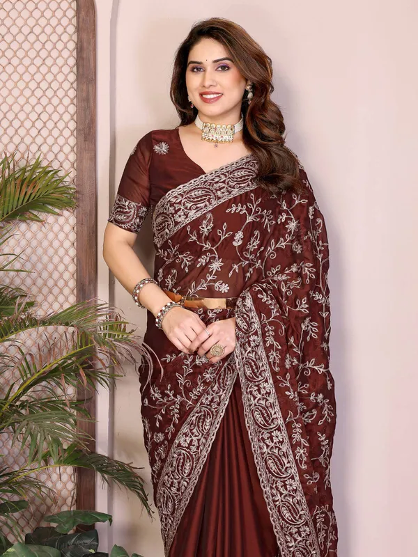 Wine_Maroon_Party_Wear_Rangoli_Silk_Saree_with_Embroidery_Cutwork_Aarco_Border