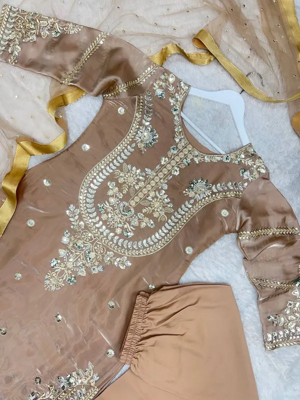 Coffee_Brown_Embroidered_Silk_Kurta_Set_with_Organza_Dupatta