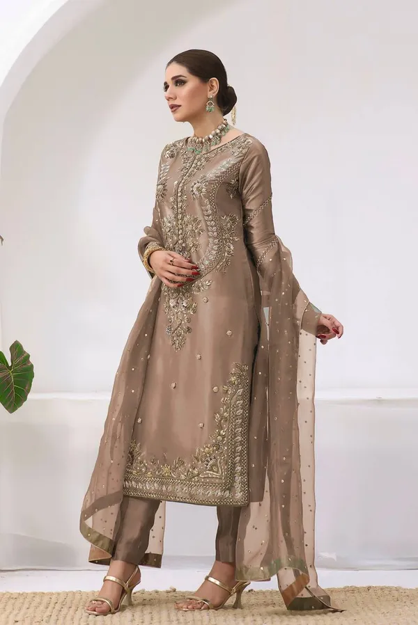 Coffee_Brown_Embroidered_Silk_Kurta_Set_with_Organza_Dupatta