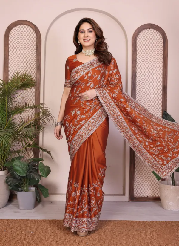 Party_Wear_Rangoli_Silk_Saree_in_Rust_Maroon_with_Elegant_Embroidery_Cutwork_Borde