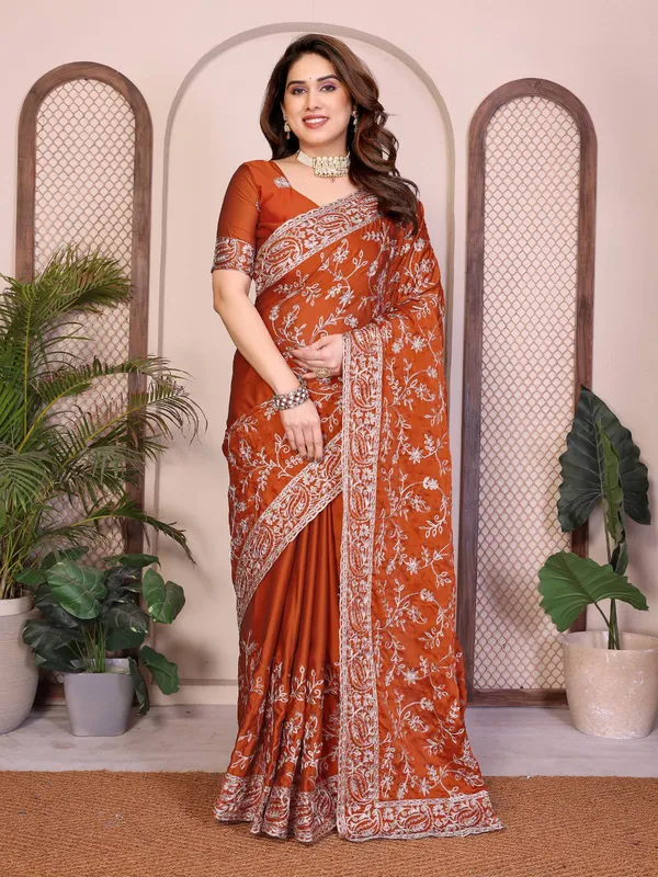 Party_Wear_Rangoli_Silk_Saree_in_Rust_Maroon_with_Elegant_Embroidery_Cutwork_Borde