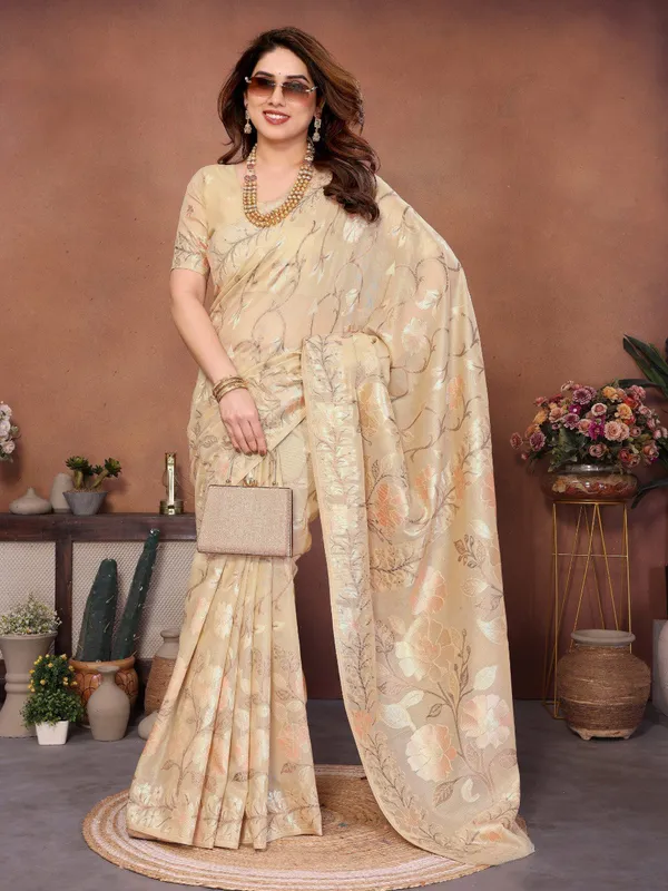 Peach_Blush_Ivory_Floral_Pashmina_Silk_Wedding_Saree