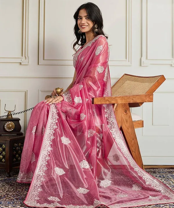 Pink_Color_Twill_Net_Fabric_Embroidery_Work_Ethnic_Partywear_Saree