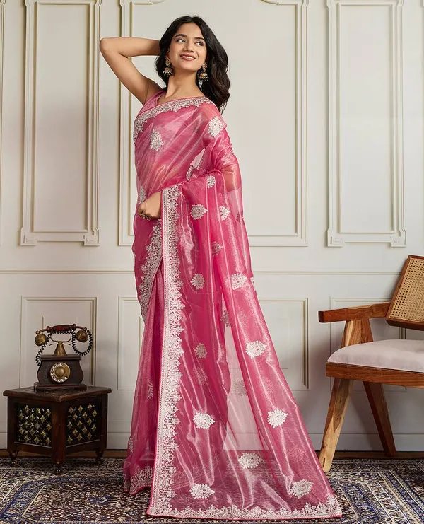 Pink_Color_Twill_Net_Fabric_Embroidery_Work_Ethnic_Partywear_Saree