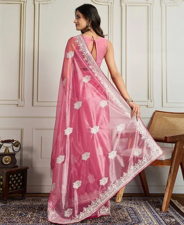 Pink_Color_Twill_Net_Fabric_Embroidery_Work_Ethnic_Partywear_Saree