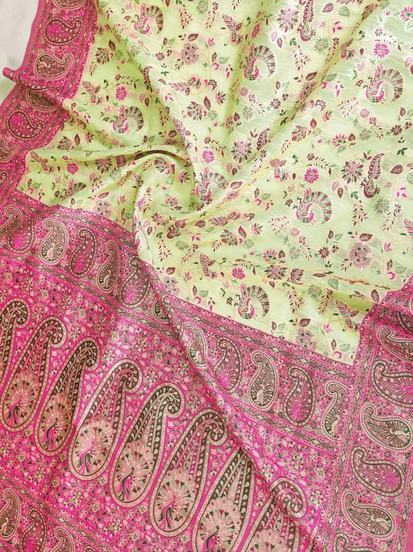 Pista_Green_&_Rani_Pink_Wedding_Wear_Pashmina_Silk_Saree_with_Kashmiri_Thread_Woven_Pallu