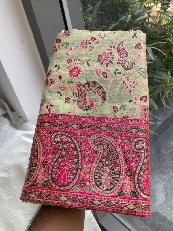 Pista_Green_&_Rani_Pink_Wedding_Wear_Pashmina_Silk_Saree_with_Kashmiri_Thread_Woven_Pallu