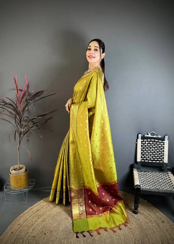 Premium_Mehendi_Green_Banarasi_Tissue_Silk_Saree_with_Zari_Butti_&_Contrast_Border