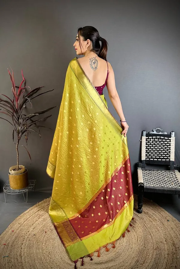 Premium_Mehendi_Green_Banarasi_Tissue_Silk_Saree_with_Zari_Butti_&_Contrast_Border