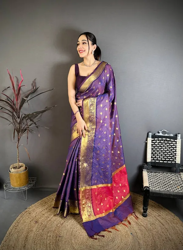 Premium_Royal_Purple_Banarasi_Tissue_Silk_Saree_with_Zari_Butti_&_Contrast_Border