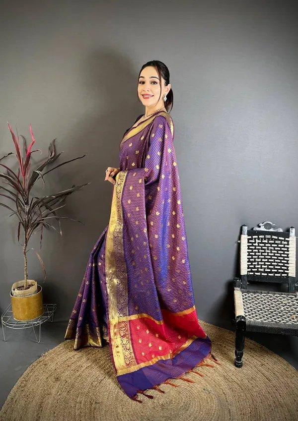 Premium_Royal_Purple_Banarasi_Tissue_Silk_Saree_with_Zari_Butti_&_Contrast_Border