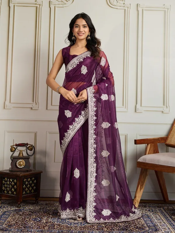 Purple_Color_Twill_Net_Fabric_Embroidery_Work_Ethnic_Partywear_Saree