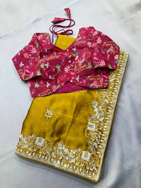 Olive_Mustard_Gold_Party_Wear_Rangoli_Silk_Saree_with_Embroidery_Lace_Border_&_Digital_Print_Blouse