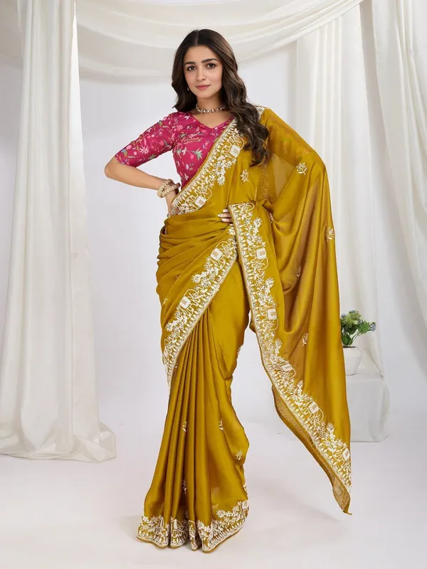 Olive_Mustard_Gold_Party_Wear_Rangoli_Silk_Saree_with_Embroidery_Lace_Border_&_Digital_Print_Blouse
