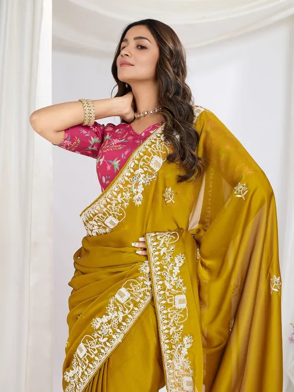 Olive_Mustard_Gold_Party_Wear_Rangoli_Silk_Saree_with_Embroidery_Lace_Border_&_Digital_Print_Blouse