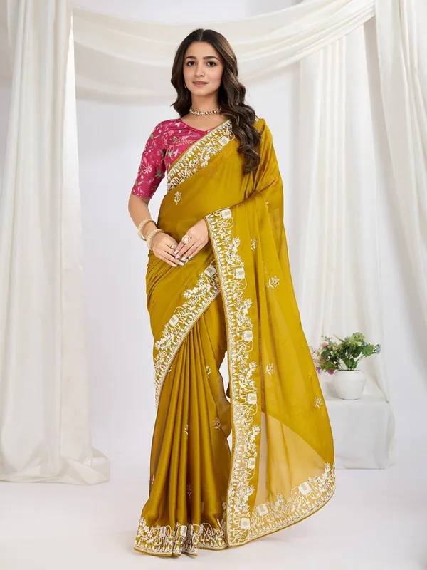 Olive_Mustard_Gold_Party_Wear_Rangoli_Silk_Saree_with_Embroidery_Lace_Border_&_Digital_Print_Blouse